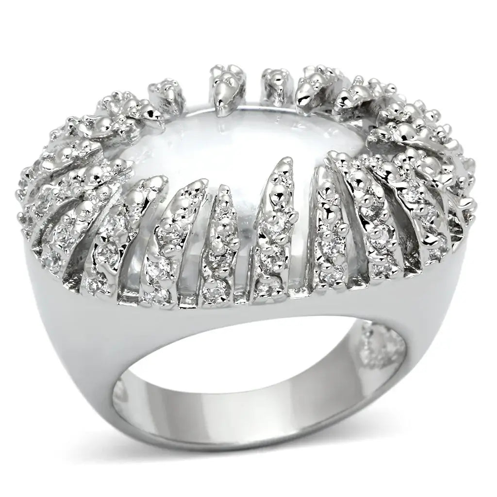 LOA858 - Rhodium Brass Ring with AAA Grade CZ in Clear - Alamode - Flyclothing LLC