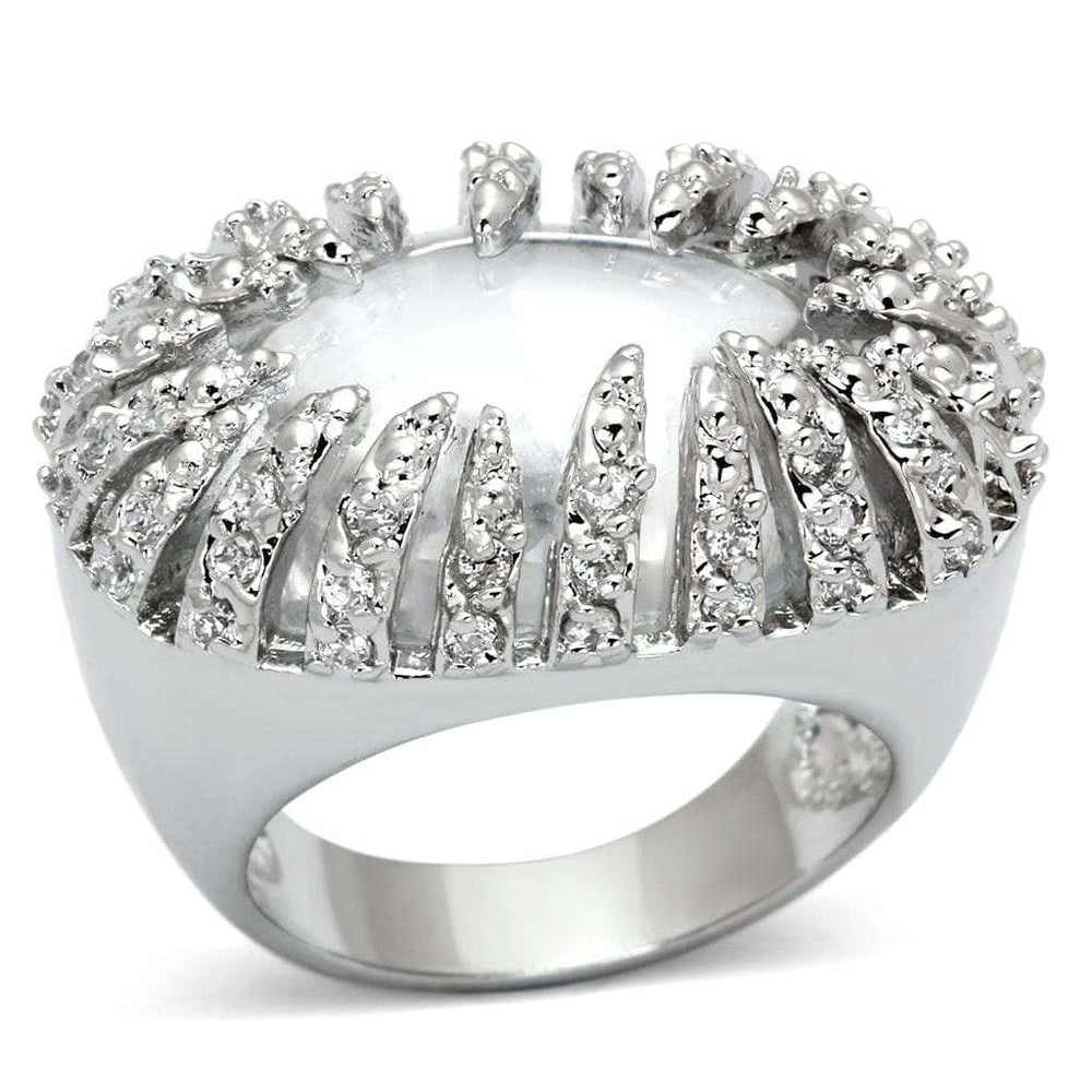 LOA858 - Rhodium Brass Ring with AAA Grade CZ in Clear - Alamode - Flyclothing LLC