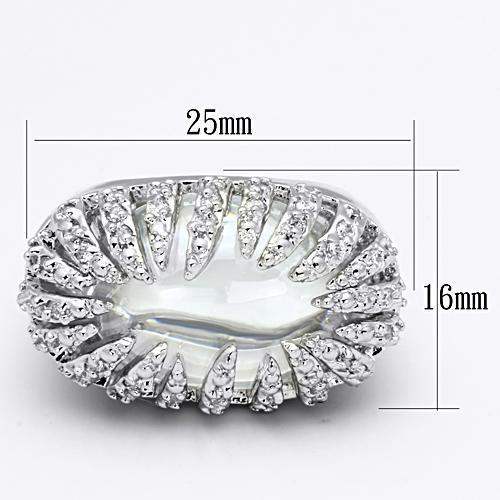 LOA858 - Rhodium Brass Ring with AAA Grade CZ in Clear - Alamode - Flyclothing LLC