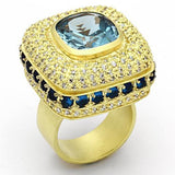 LOA860 - Matte Gold Brass Ring with Synthetic Spinel in London Blue - Alamode