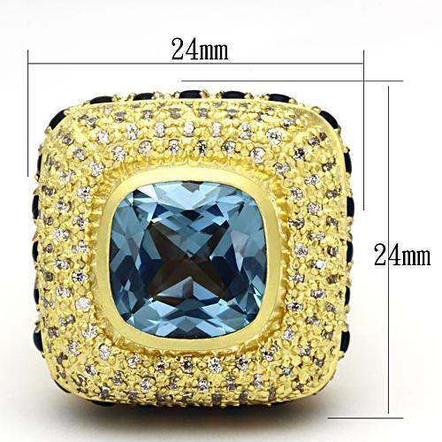 LOA860 - Matte Gold Brass Ring with Synthetic Spinel in London Blue - Alamode - Flyclothing LLC