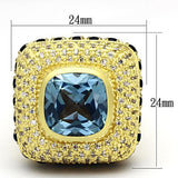 LOA860 - Matte Gold Brass Ring with Synthetic Spinel in London Blue - Alamode
