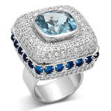 LOA861 - Rhodium Brass Ring with Synthetic Spinel in London Blue - Alamode - Flyclothing LLC
