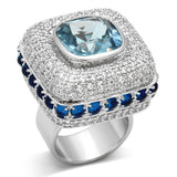 LOA861 - Rhodium Brass Ring with Synthetic Spinel in London Blue - Alamode