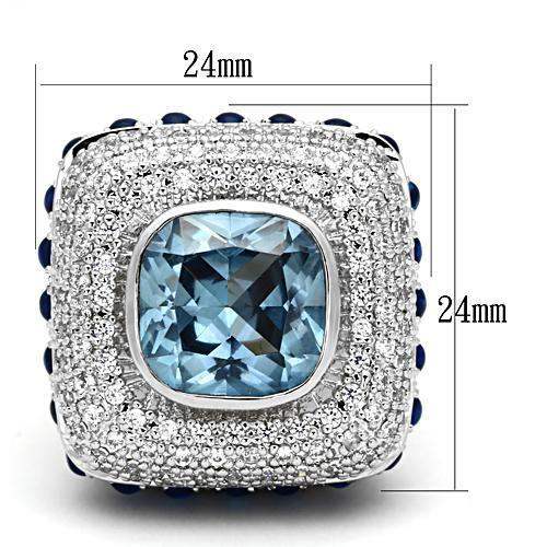 LOA861 - Rhodium Brass Ring with Synthetic Spinel in London Blue - Alamode - Flyclothing LLC