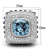 LOA861 - Rhodium Brass Ring with Synthetic Spinel in London Blue - Alamode