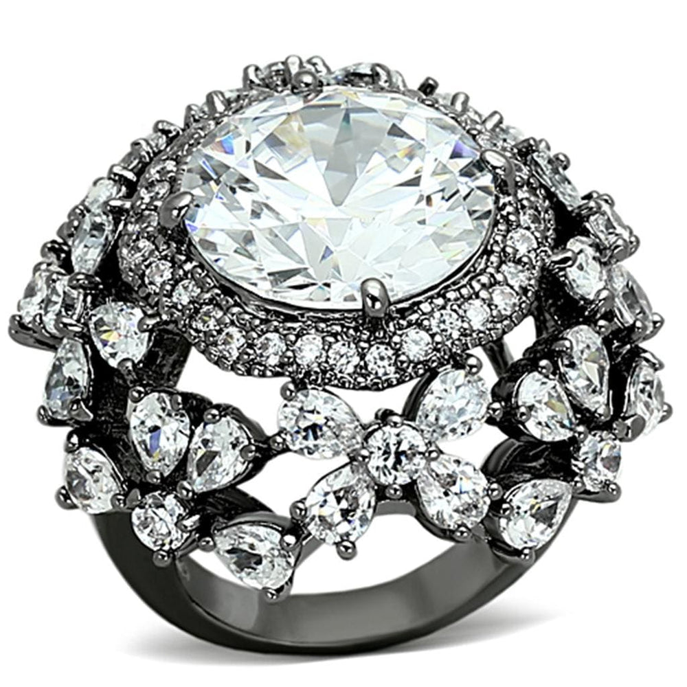 LOA874 - Ruthenium Brass Ring with AAA Grade CZ  in Clear - Alamode