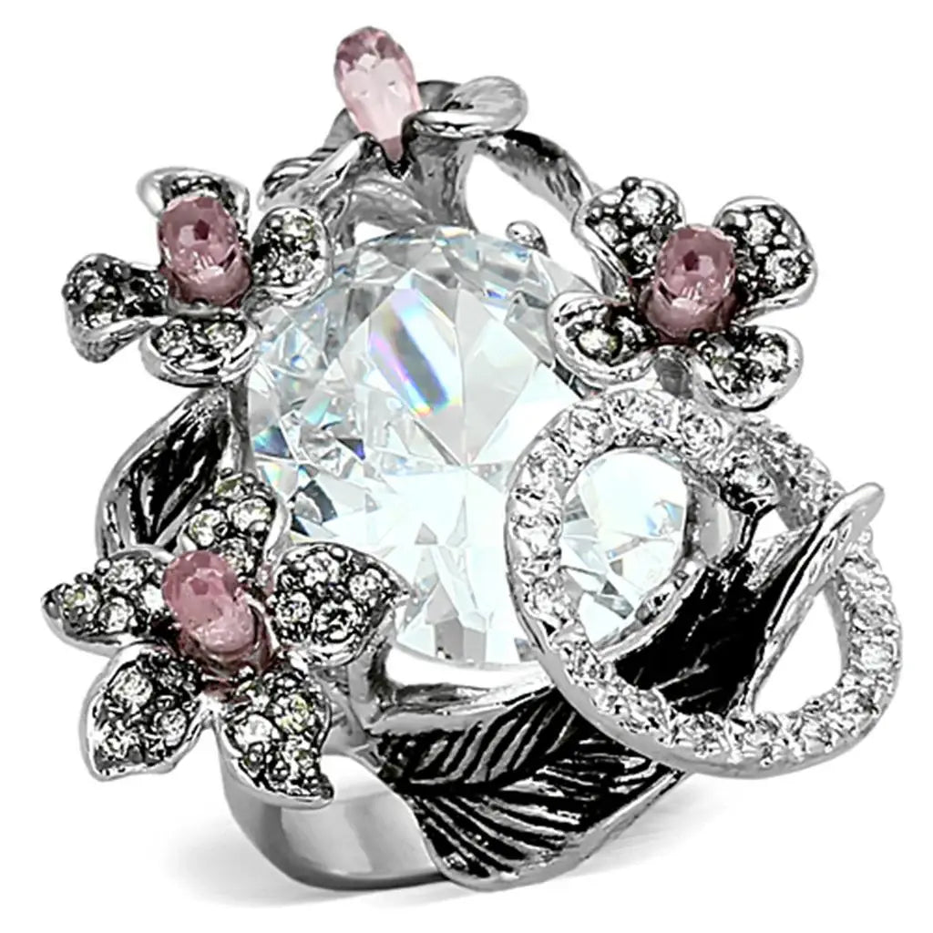 LOA877 - Rhodium + Ruthenium Brass Ring with AAA Grade CZ in Multi Color - Alamode - Flyclothing LLC