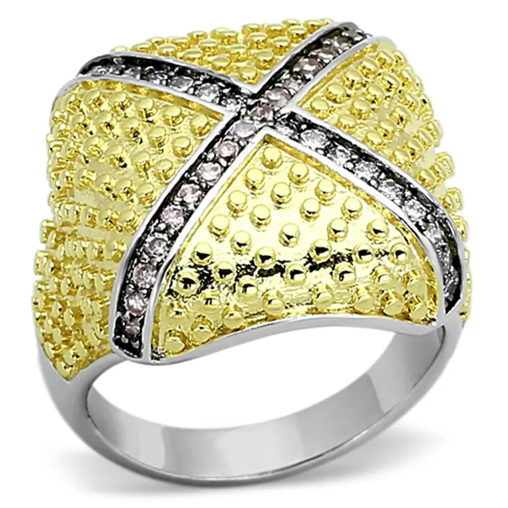 LOA878 - Rhodium+Gold+ Ruthenium Brass Ring with AAA Grade CZ in Rose - Alamode - Flyclothing LLC