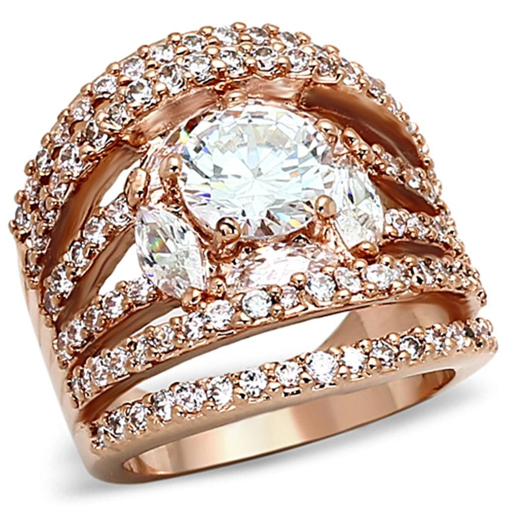 LOA879 - Rose Gold Brass Ring with AAA Grade CZ  in Clear - Alamode