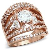 LOA879 - Rose Gold Brass Ring with AAA Grade CZ  in Clear - Alamode