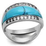 LOA882 - Rhodium Brass Ring with Synthetic Turquoise in Sea Blue - Alamode