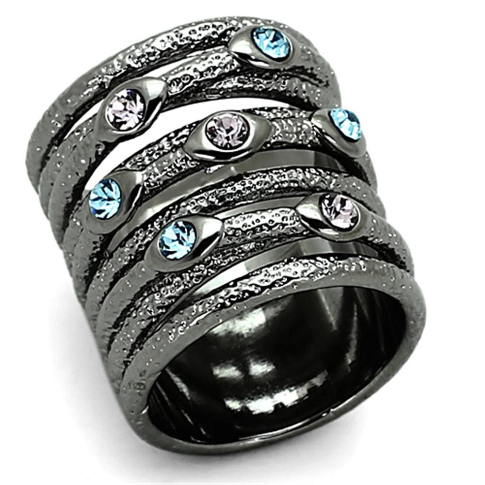 LOA883 - Ruthenium Brass Ring with Top Grade Crystal  in Multi Color - Alamode