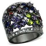 LOA884 - Ruthenium Brass Ring with AAA Grade CZ in Multi Color - Alamode - Flyclothing LLC