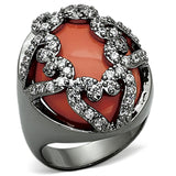 LOA886 - Ruthenium Brass Ring with Synthetic Cat Eye in Orange - Alamode