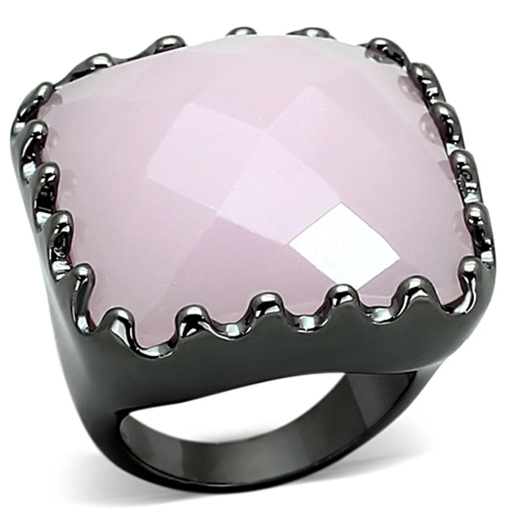 LOA887 - Ruthenium Brass Ring with Synthetic Synthetic Glass in Light Rose - Alamode