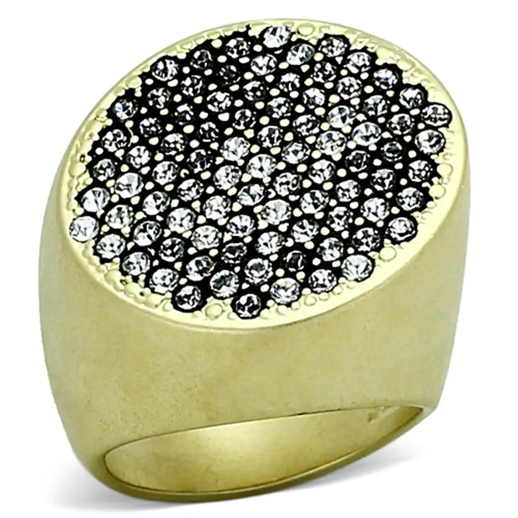 LOA889 - Matte Gold Brass Ring with Top Grade Crystal in Clear - Alamode - Flyclothing LLC