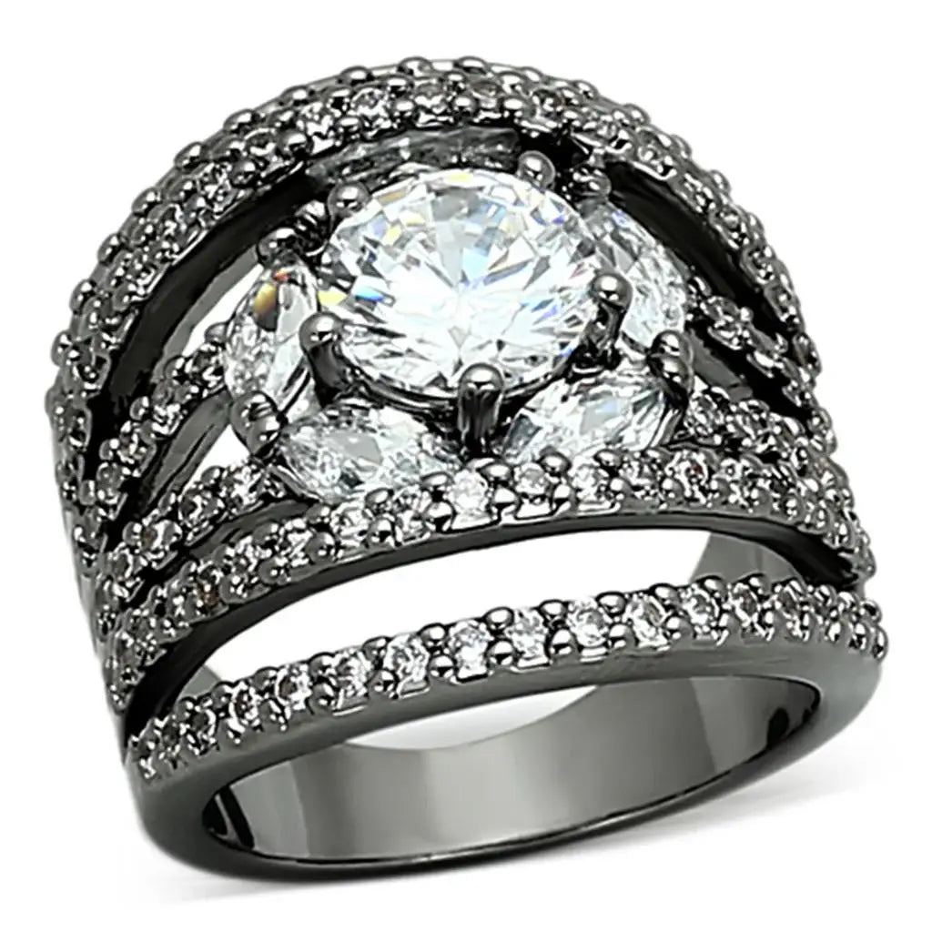 LOA895 - Ruthenium Brass Ring with AAA Grade CZ in Clear - Alamode - Flyclothing LLC