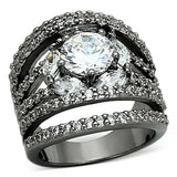 LOA895 - Ruthenium Brass Ring with AAA Grade CZ in Clear - Alamode - Flyclothing LLC