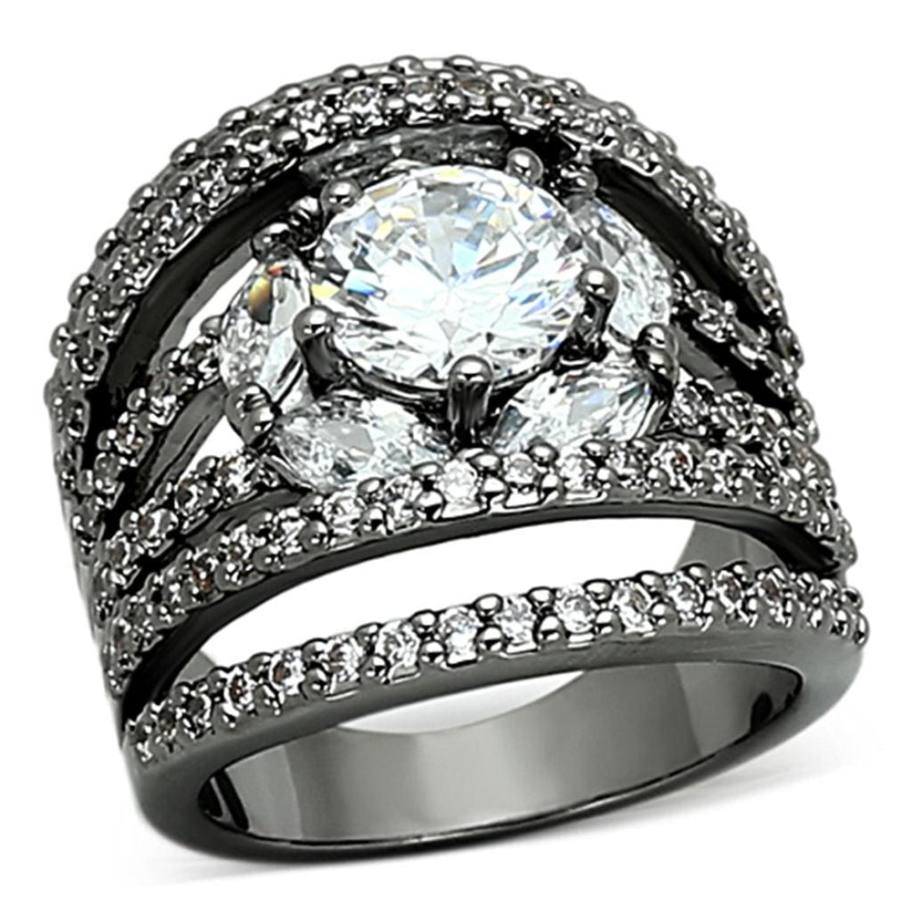 LOA895 - Ruthenium Brass Ring with AAA Grade CZ  in Clear - Alamode