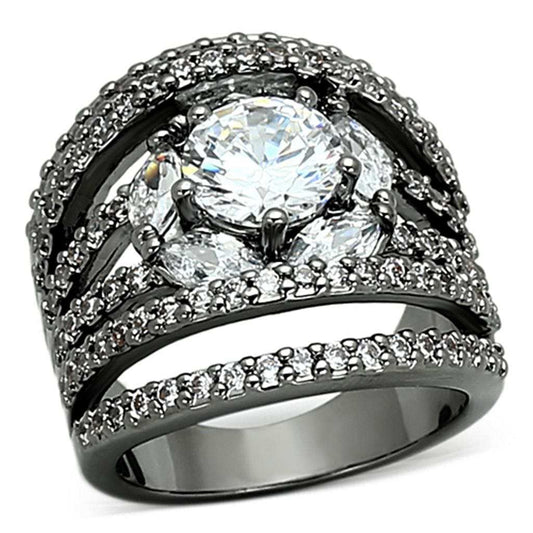 LOA895 - Ruthenium Brass Ring with AAA Grade CZ in Clear - Alamode - Flyclothing LLC