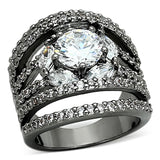 LOA895 - Ruthenium Brass Ring with AAA Grade CZ  in Clear - Alamode