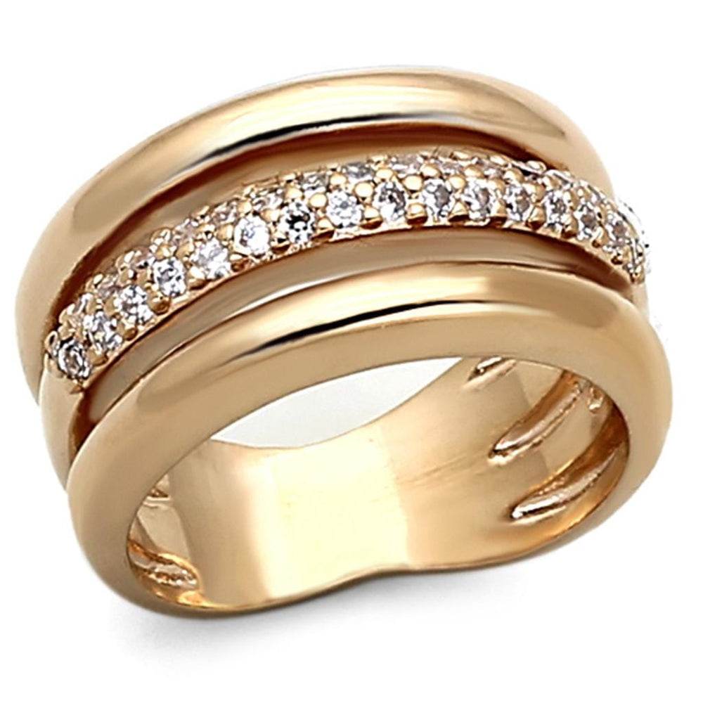 LOA900 - Rose Gold Brass Ring with AAA Grade CZ  in Clear - Alamode