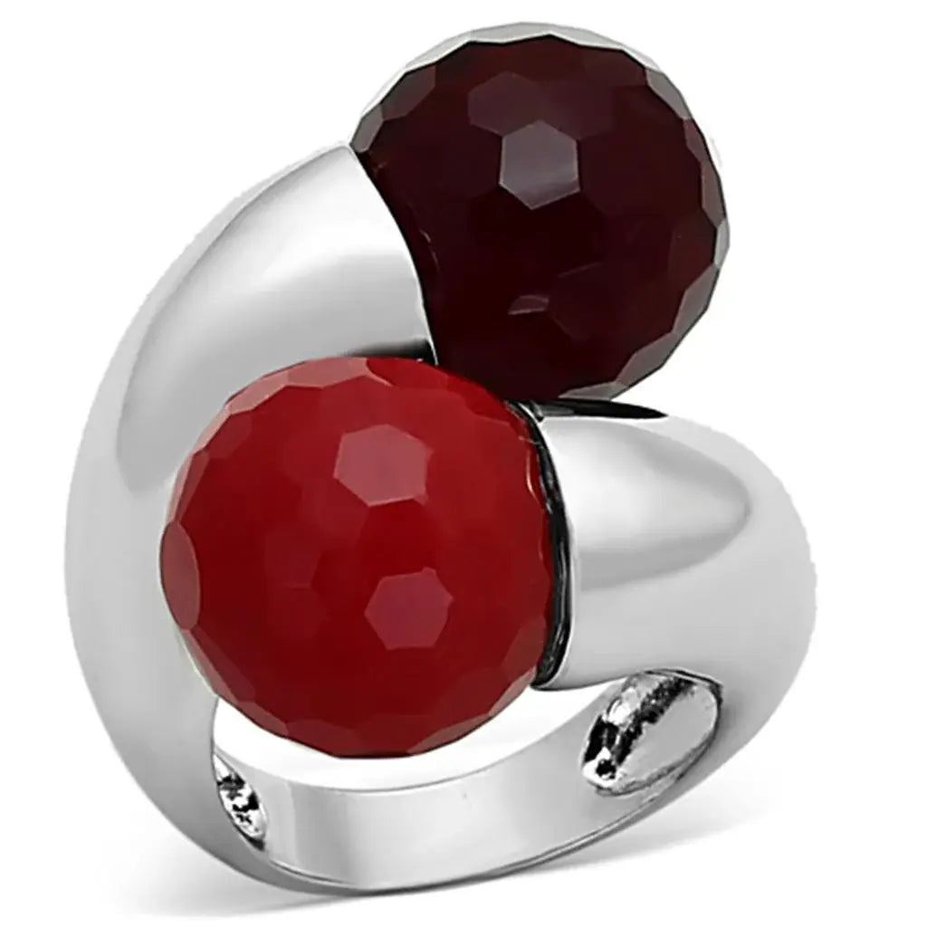 LOA903 - Rhodium Brass Ring with Synthetic Synthetic Glass in Multi Color - Alamode - Flyclothing LLC
