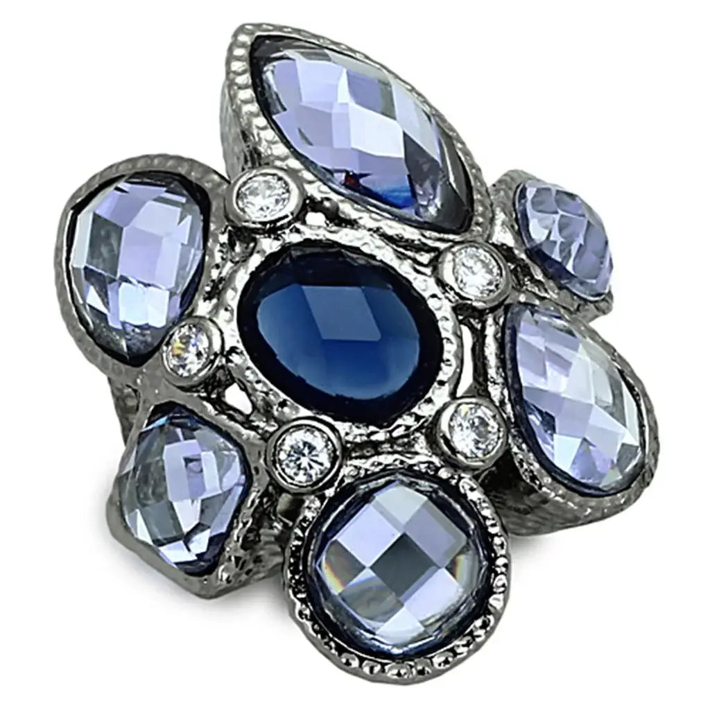 LOA906 - Ruthenium Brass Ring with Synthetic Synthetic Glass in Multi Color - Alamode - Flyclothing LLC