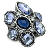 LOA906 - Ruthenium Brass Ring with Synthetic Synthetic Glass in Multi Color - Alamode - Flyclothing LLC