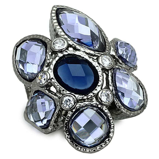 LOA906 - Ruthenium Brass Ring with Synthetic Synthetic Glass in Multi Color - Alamode - Flyclothing LLC