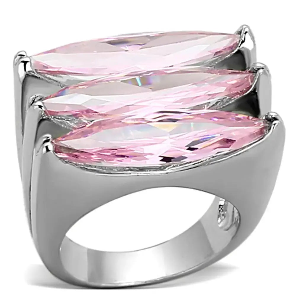 LOA919 - Rhodium Brass Ring with AAA Grade CZ in Rose - Alamode - Flyclothing LLC