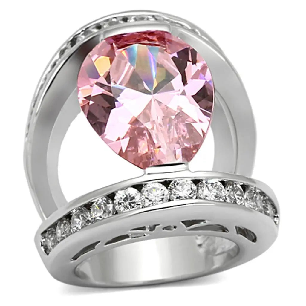 LOA924 - Rhodium Brass Ring with AAA Grade CZ in Rose - Alamode - Flyclothing LLC