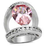 LOA924 - Rhodium Brass Ring with AAA Grade CZ in Rose - Alamode - Flyclothing LLC