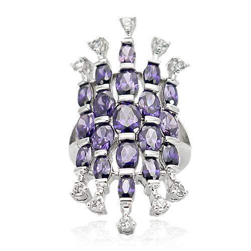 LOA933 - Rhodium Brass Ring with AAA Grade CZ in Amethyst - Alamode - Flyclothing LLC