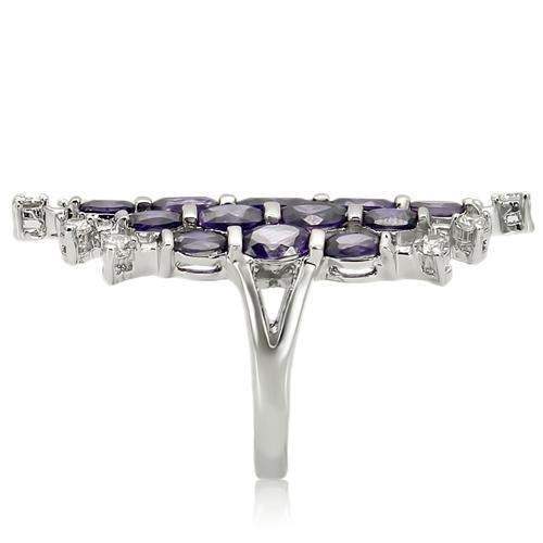 LOA933 - Rhodium Brass Ring with AAA Grade CZ in Amethyst - Alamode - Flyclothing LLC