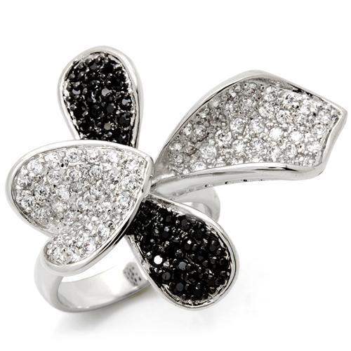 LOA936 - Rhodium + Ruthenium Brass Ring with AAA Grade CZ in Jet - Alamode - Flyclothing LLC