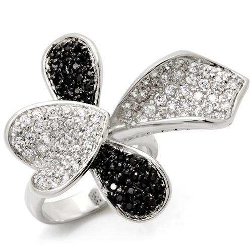 LOA936 - Rhodium + Ruthenium Brass Ring with AAA Grade CZ in Jet - Alamode - Flyclothing LLC