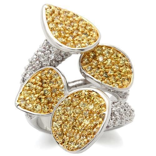 LOA937 - Gold+Rhodium Brass Ring with AAA Grade CZ  in Topaz