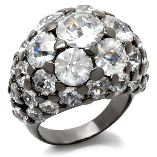 LOA942 - Ruthenium Brass Ring with AAA Grade CZ in Clear - Alamode - Flyclothing LLC