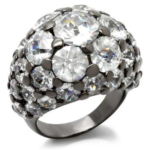 LOA942 - Ruthenium Brass Ring with AAA Grade CZ in Clear - Alamode - Flyclothing LLC