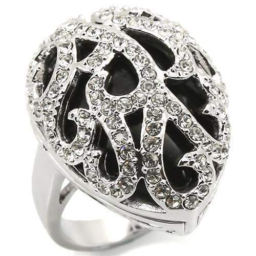 LOA943 - Rhodium Brass Ring with Semi-Precious Agate in Jet - Alamode - Flyclothing LLC