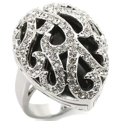 LOA943 - Rhodium Brass Ring with Semi-Precious Agate in Jet - Alamode - Flyclothing LLC