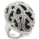 LOA943 - Rhodium Brass Ring with Semi-Precious Agate in Jet - Alamode - Flyclothing LLC