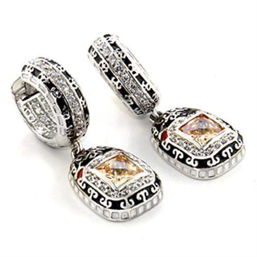 LOA968 - Rhodium Brass Earrings with AAA Grade CZ in Champagne - Alamode - Flyclothing LLC