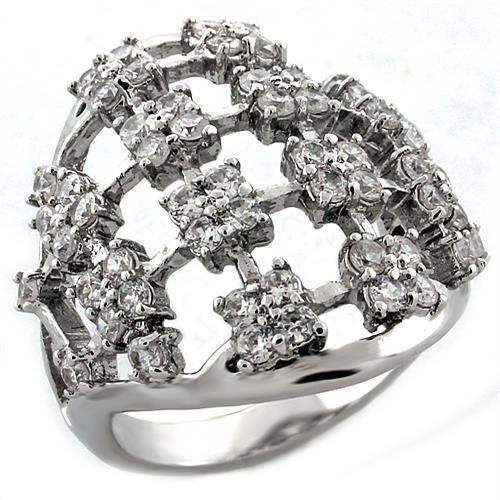 LOA996 - Rhodium Brass Ring with AAA Grade CZ in Clear - Alamode - Flyclothing LLC