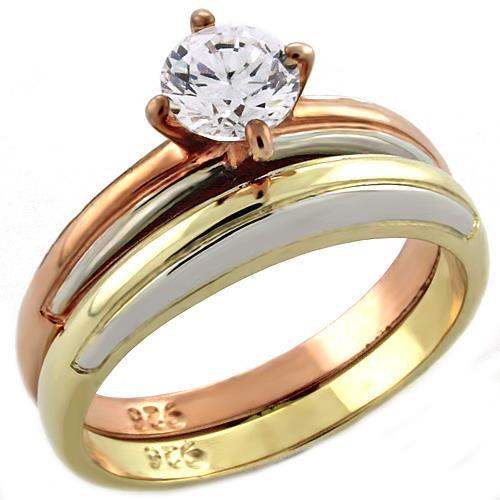 LOAS1038 - Tricolor 925 Sterling Silver Ring with AAA Grade CZ in Clear - Alamode - Flyclothing LLC