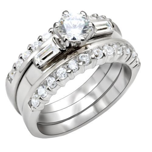LOAS1040 - High-Polished 925 Sterling Silver Ring with AAA Grade CZ  in Clear - Alamode