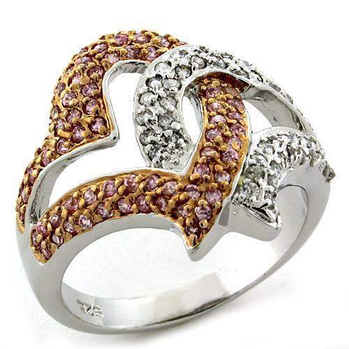 LOAS1077 - Rose Gold 925 Sterling Silver Ring with AAA Grade CZ in Rose - Alamode - Flyclothing LLC