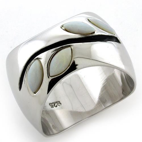 LOAS1080 - Rhodium 925 Sterling Silver Ring with Semi-Precious Opal in White - Alamode
